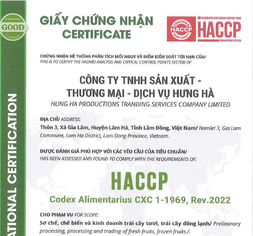 CHỨNG NHẬN HACCP